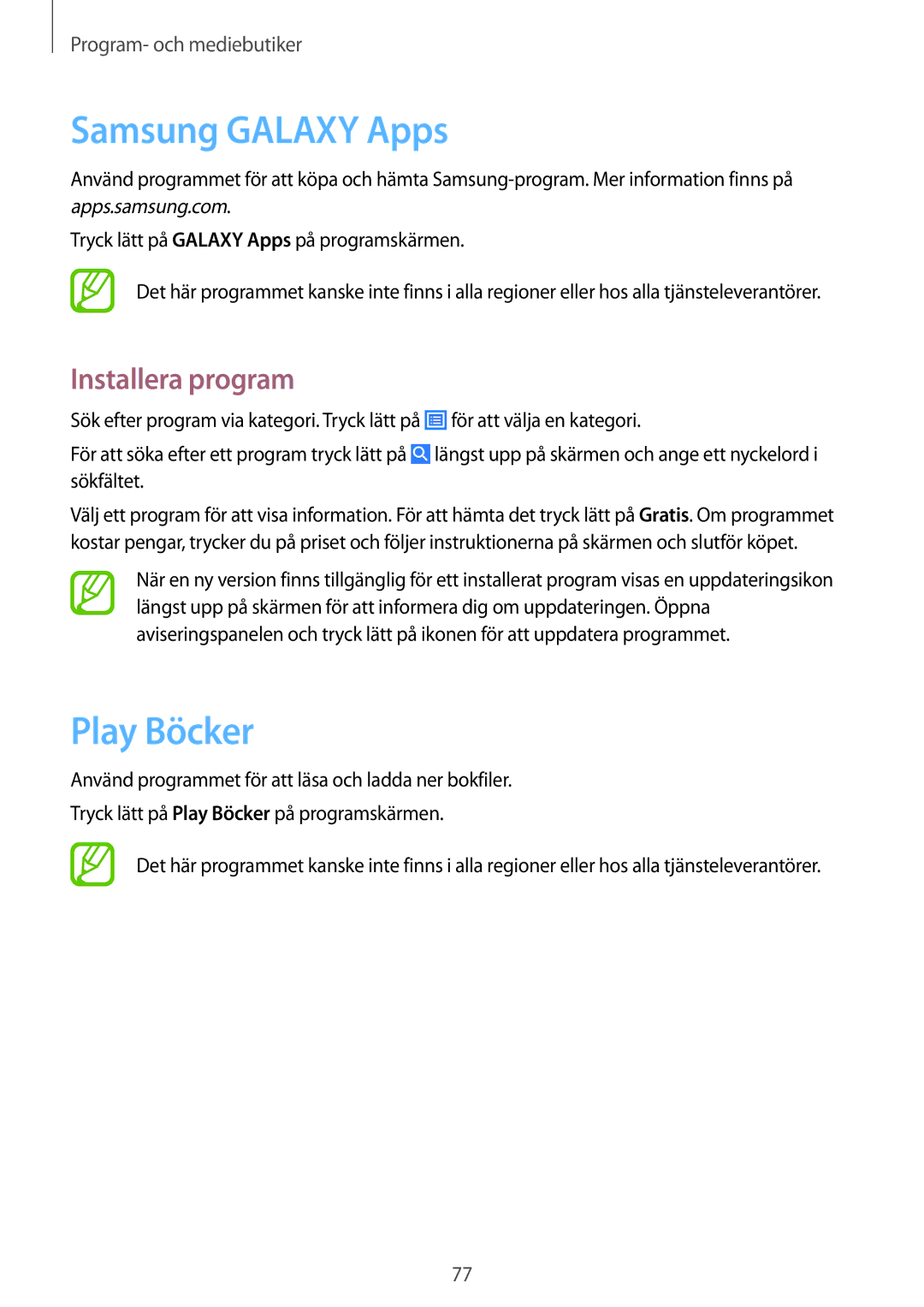 Samsung SM-T365NNGANEE manual Samsung Galaxy Apps, Play Böcker 