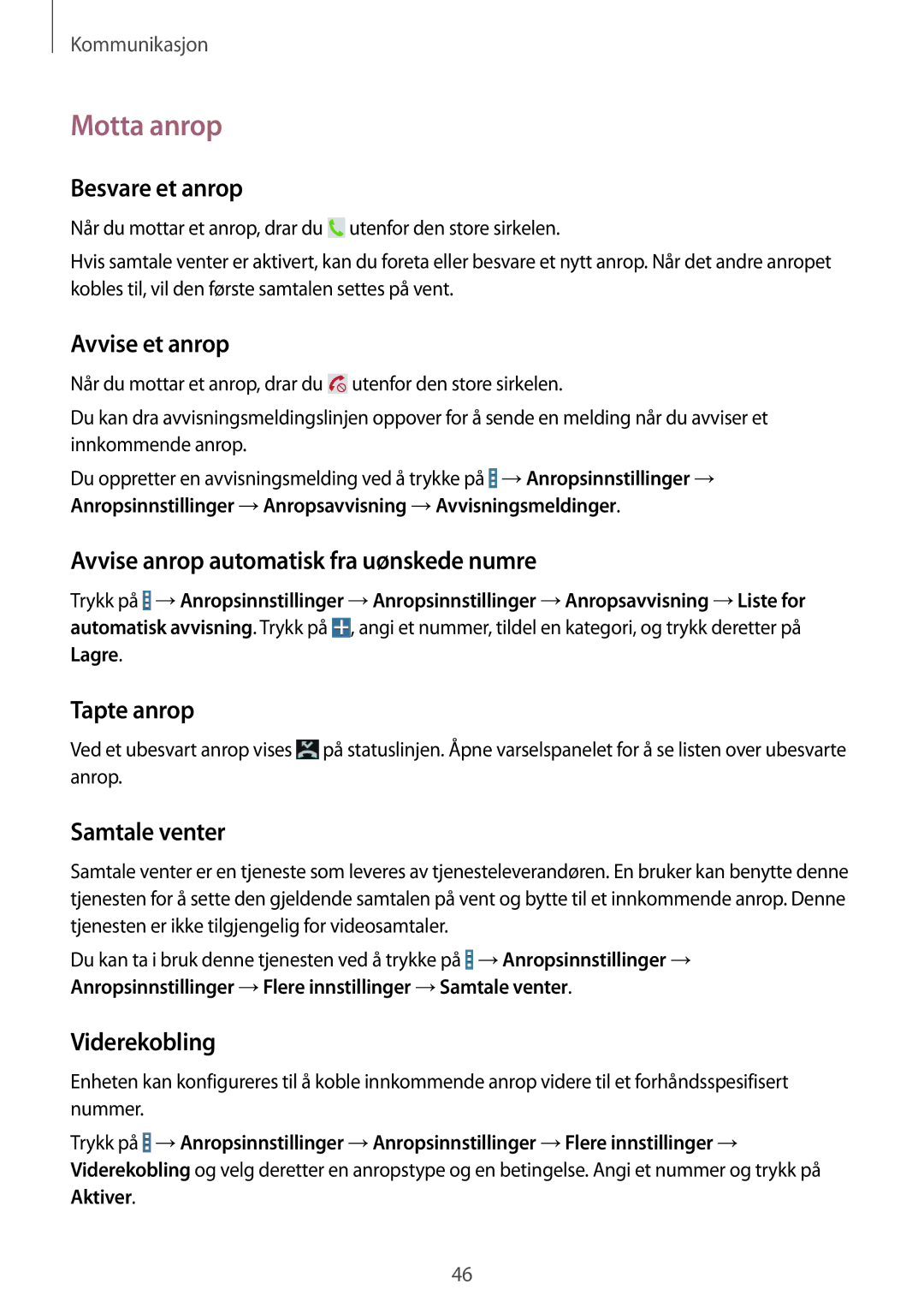 Samsung SM-T365NNGANEE manual Motta anrop 