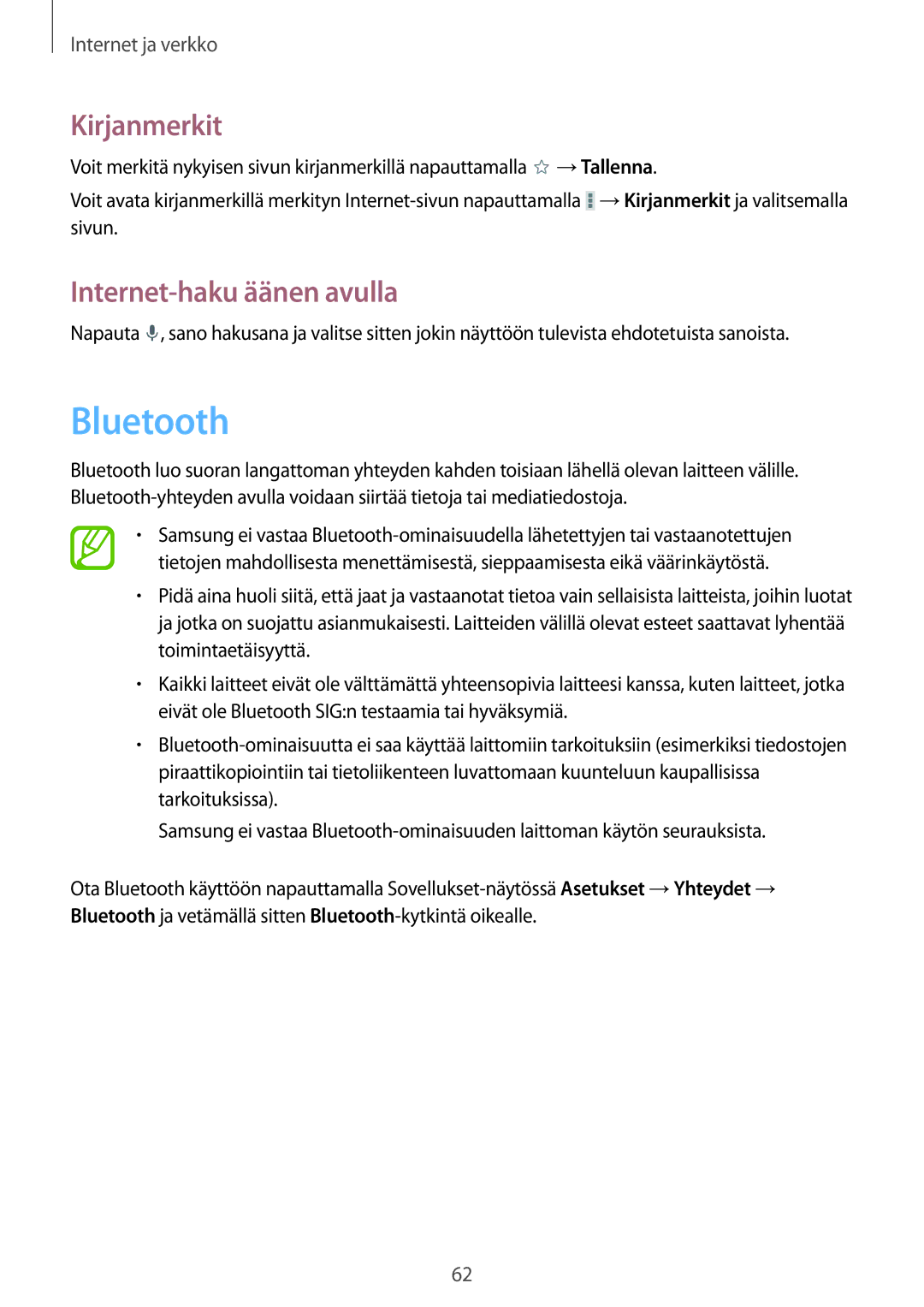 Samsung SM-T365NNGANEE manual Bluetooth 