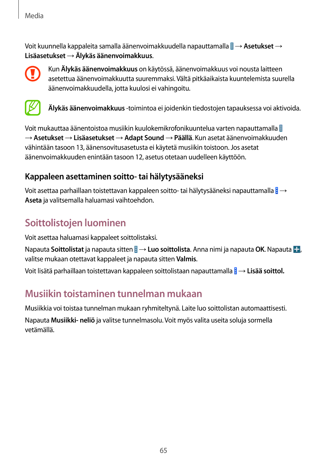 Samsung SM-T365NNGANEE manual Soittolistojen luominen, Musiikin toistaminen tunnelman mukaan 