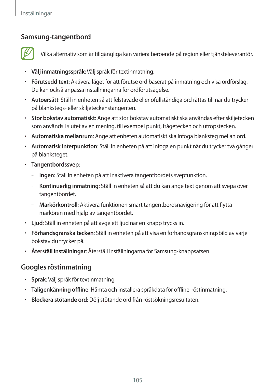 Samsung SM-T365NNGANEE manual Samsung-tangentbord, Googles röstinmatning 