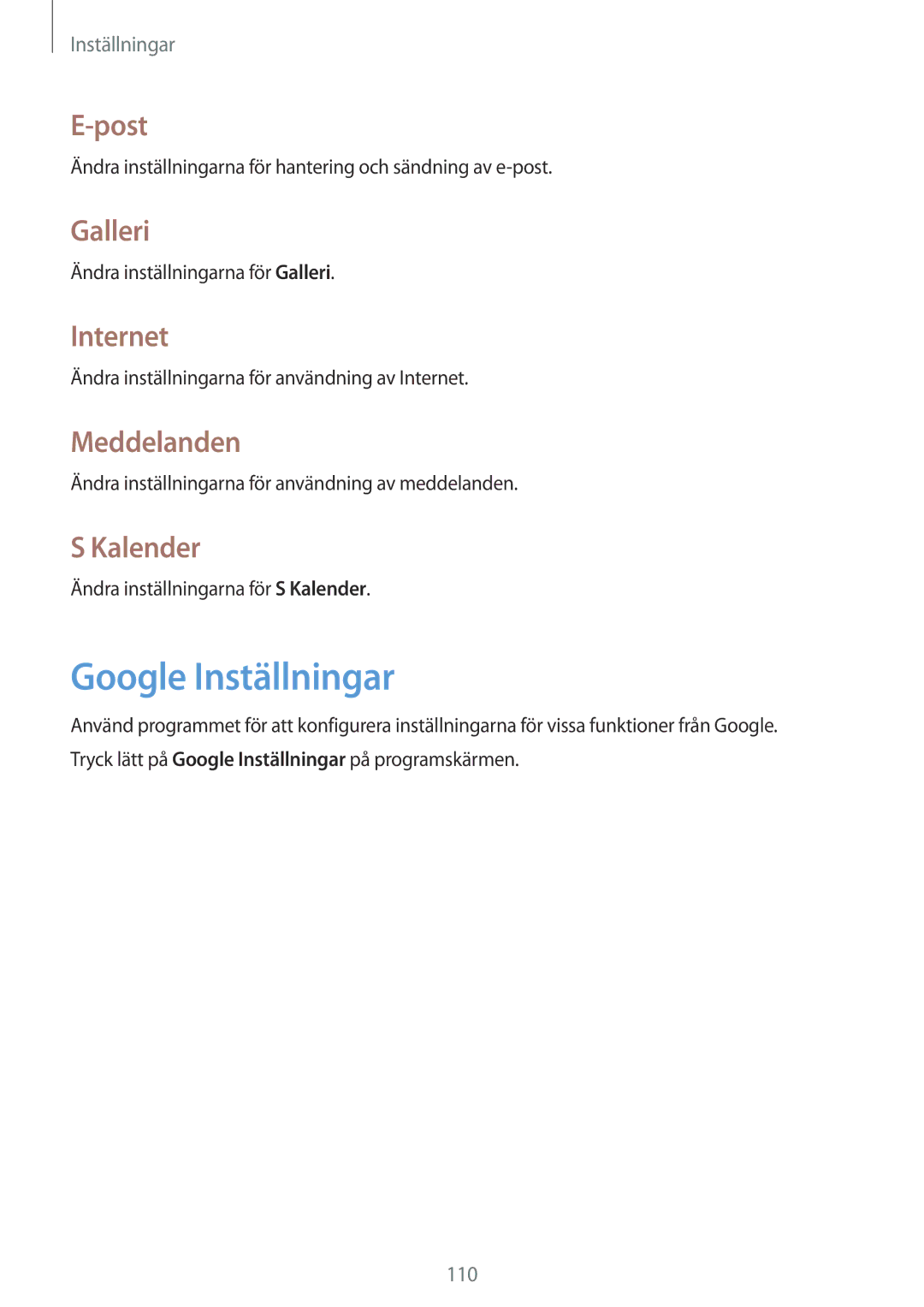 Samsung SM-T365NNGANEE manual Google Inställningar 