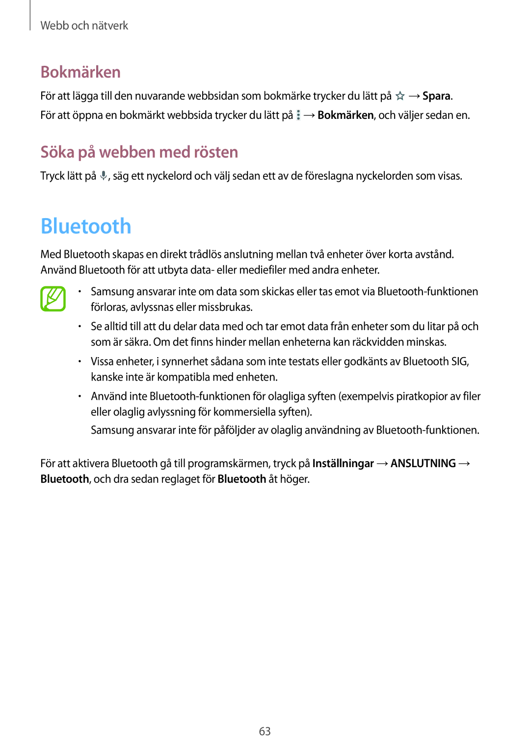 Samsung SM-T365NNGANEE manual Bluetooth 