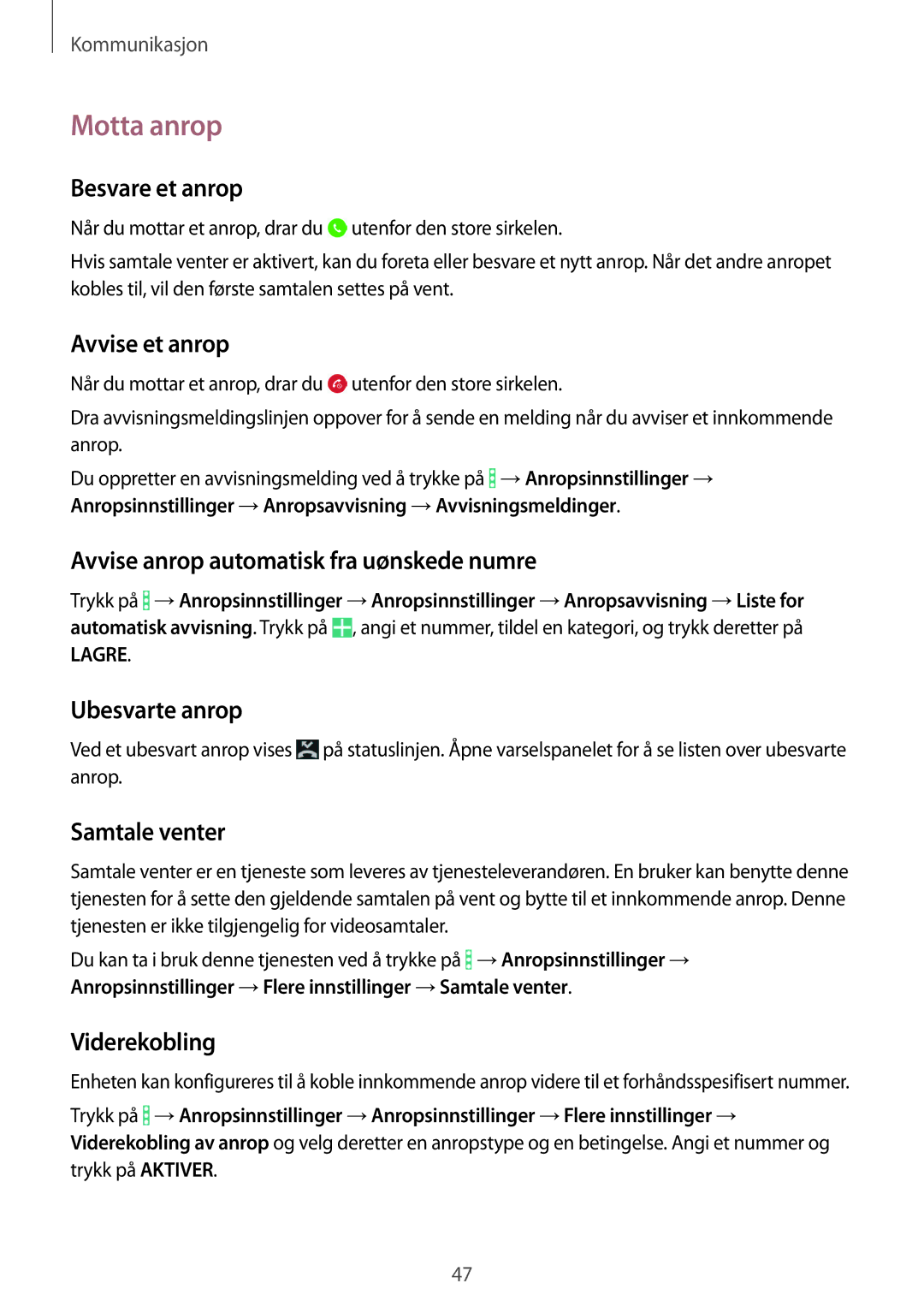 Samsung SM-T365NNGANEE manual Motta anrop 