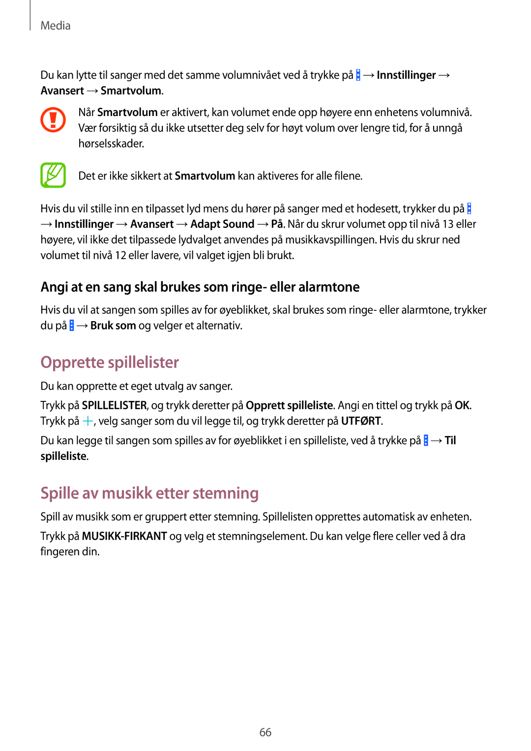 Samsung SM-T365NNGANEE manual Opprette spillelister, Spille av musikk etter stemning 