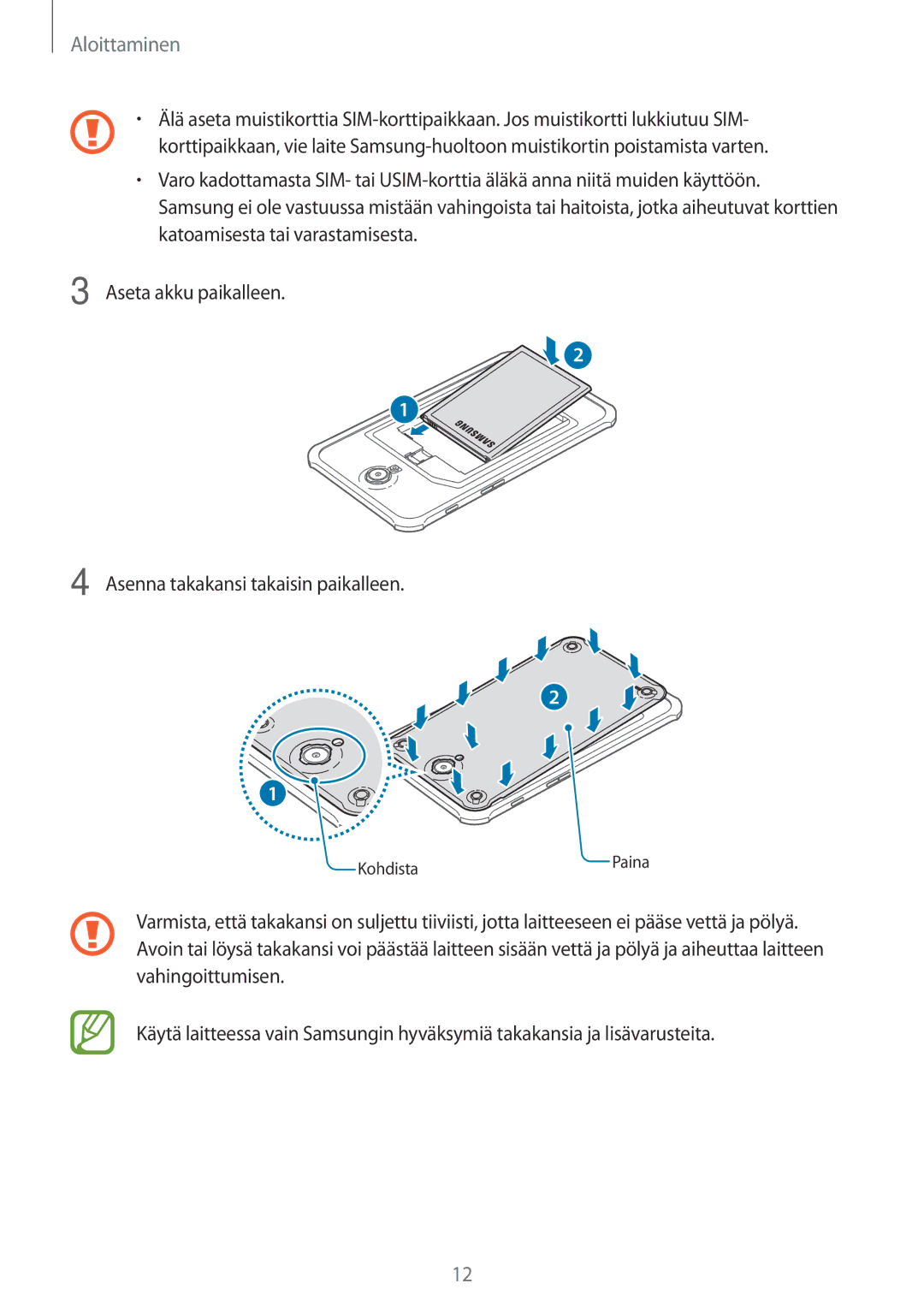 Samsung SM-T365NNGANEE manual KohdistaPaina 