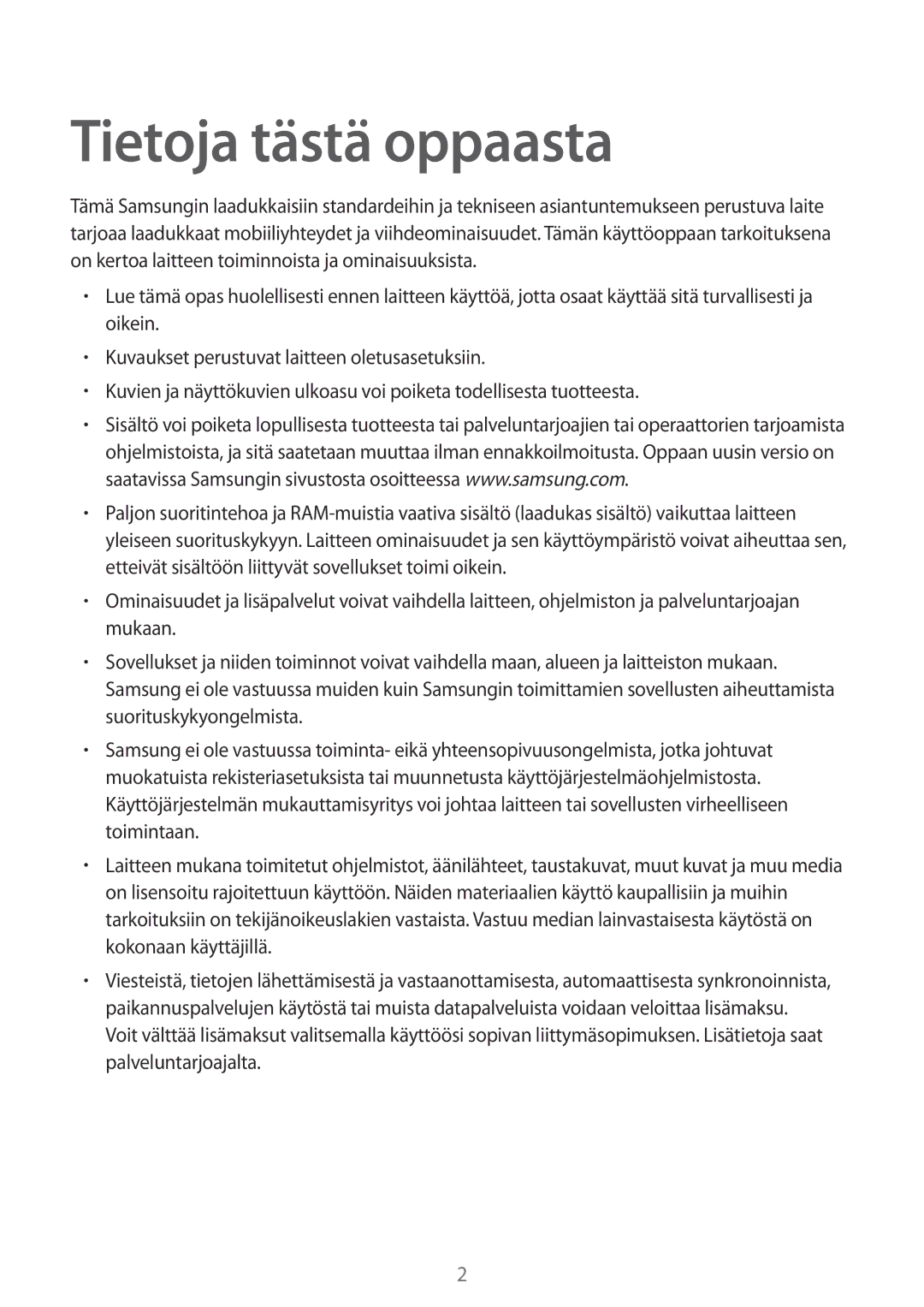 Samsung SM-T365NNGANEE manual Tietoja tästä oppaasta 