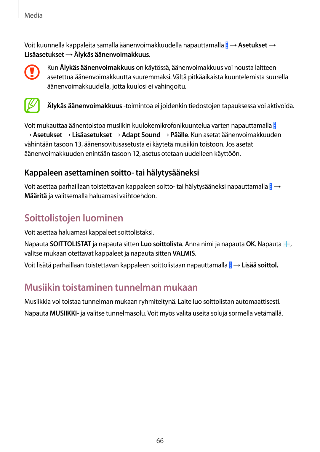 Samsung SM-T365NNGANEE manual Soittolistojen luominen, Musiikin toistaminen tunnelman mukaan 