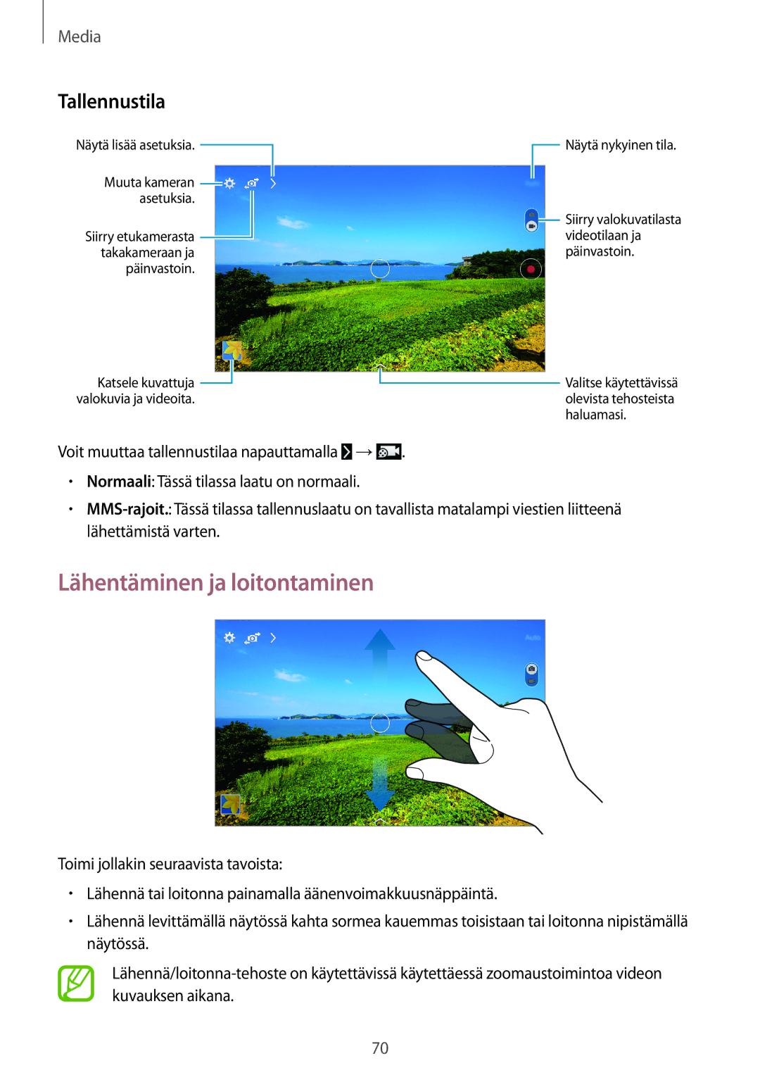 Samsung SM-T365NNGANEE manual Lähentäminen ja loitontaminen, Tallennustila 