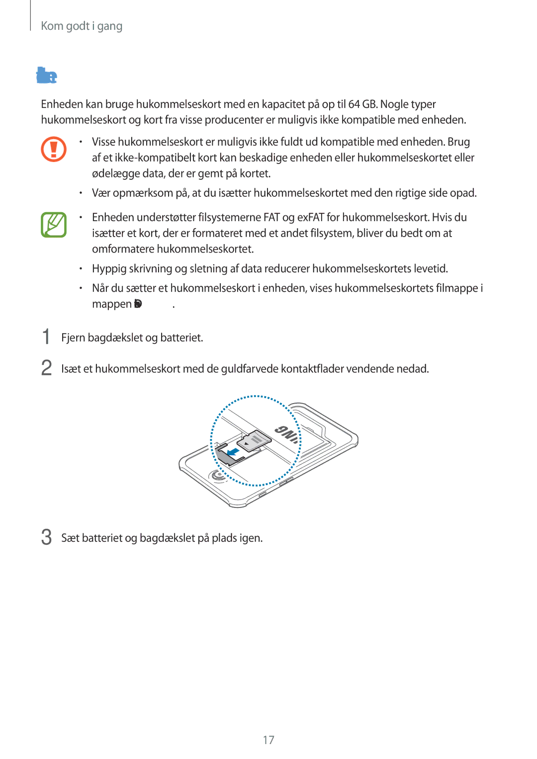 Samsung SM-T365NNGANEE manual Isætte et hukommelseskort 