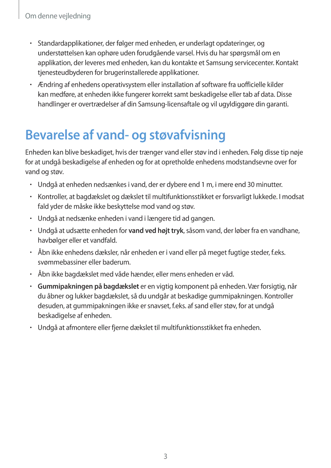 Samsung SM-T365NNGANEE manual Bevarelse af vand- og støvafvisning, Om denne vejledning 