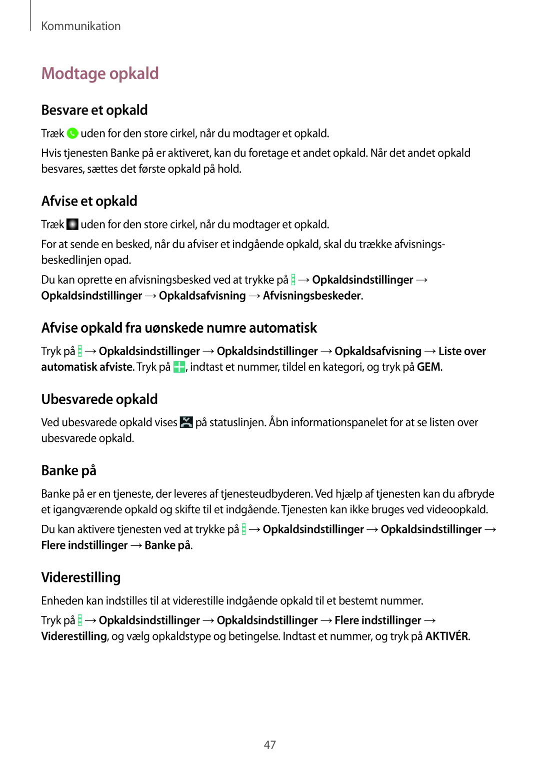 Samsung SM-T365NNGANEE manual Modtage opkald 