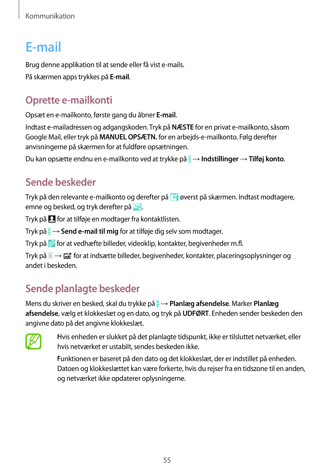 Samsung SM-T365NNGANEE manual Mail, Oprette e-mailkonti 