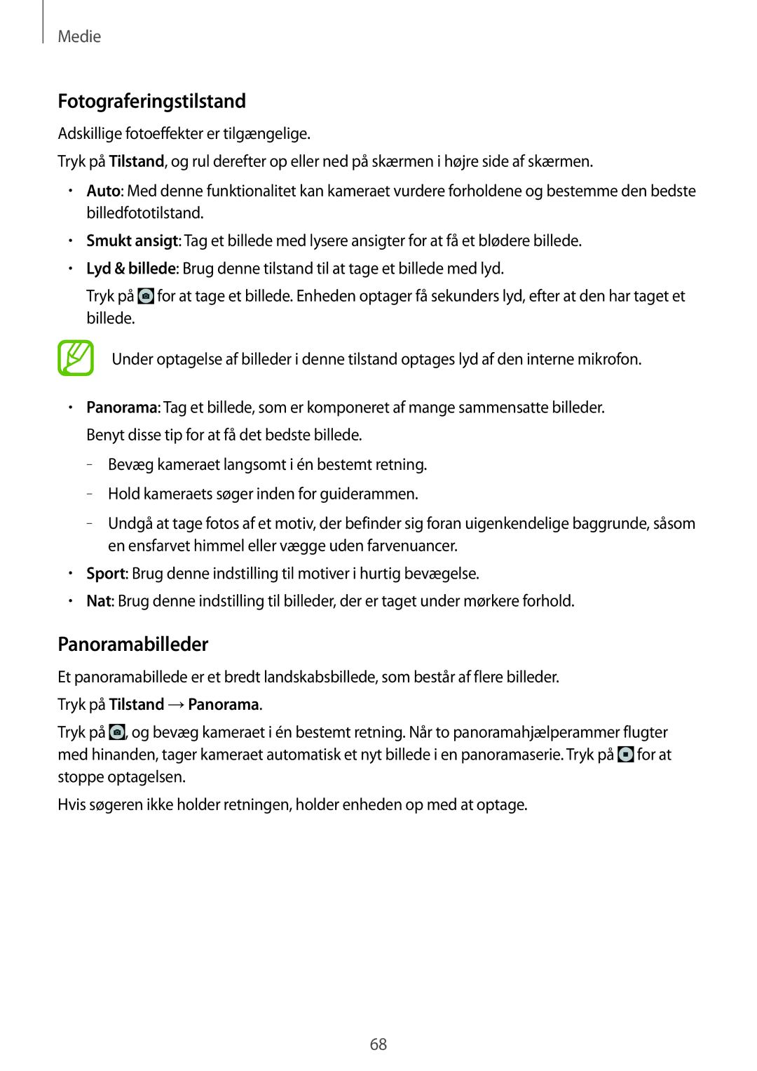 Samsung SM-T365NNGANEE manual Fotograferingstilstand, Panoramabilleder 
