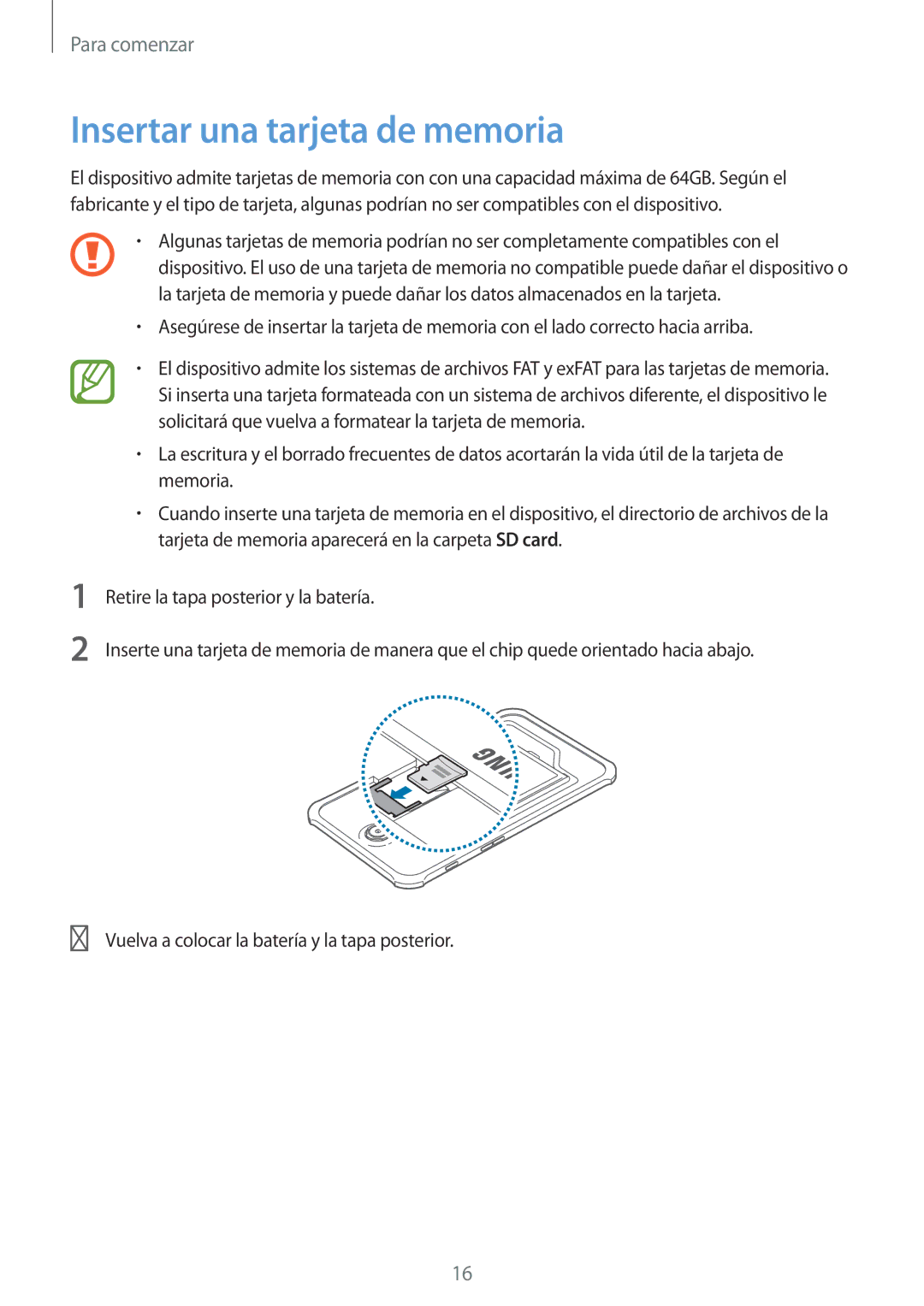 Samsung SM-T365NNGAPHE, SM-T365NNGATPH manual Insertar una tarjeta de memoria 