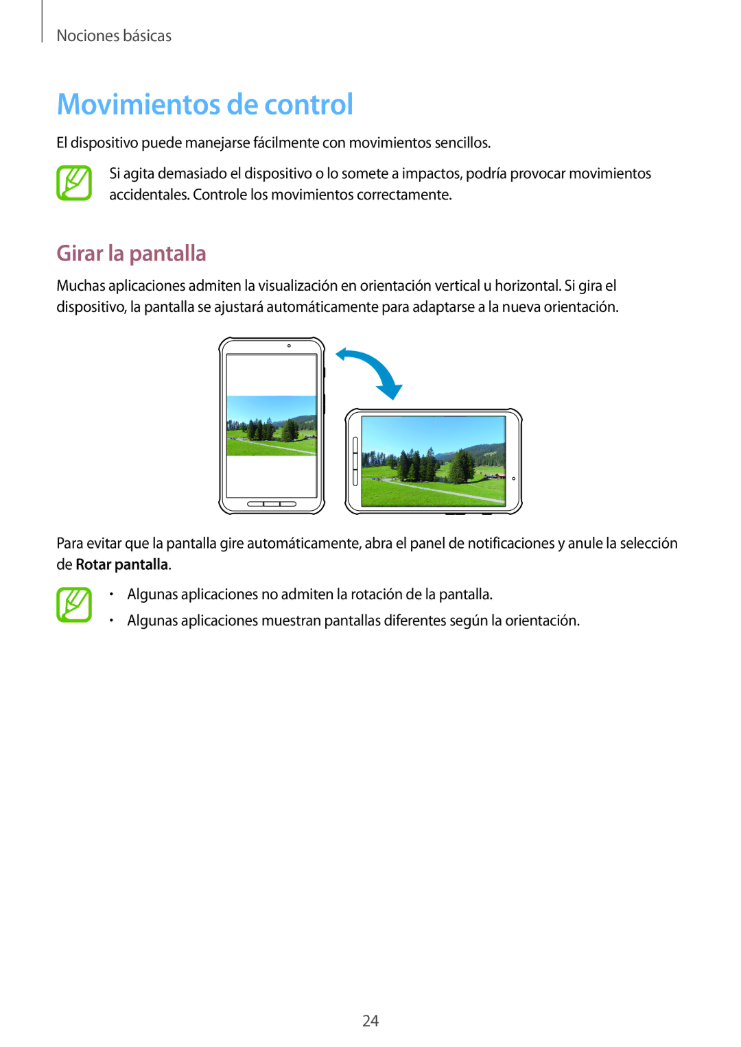 Samsung SM-T365NNGAPHE, SM-T365NNGATPH manual Movimientos de control, Girar la pantalla 