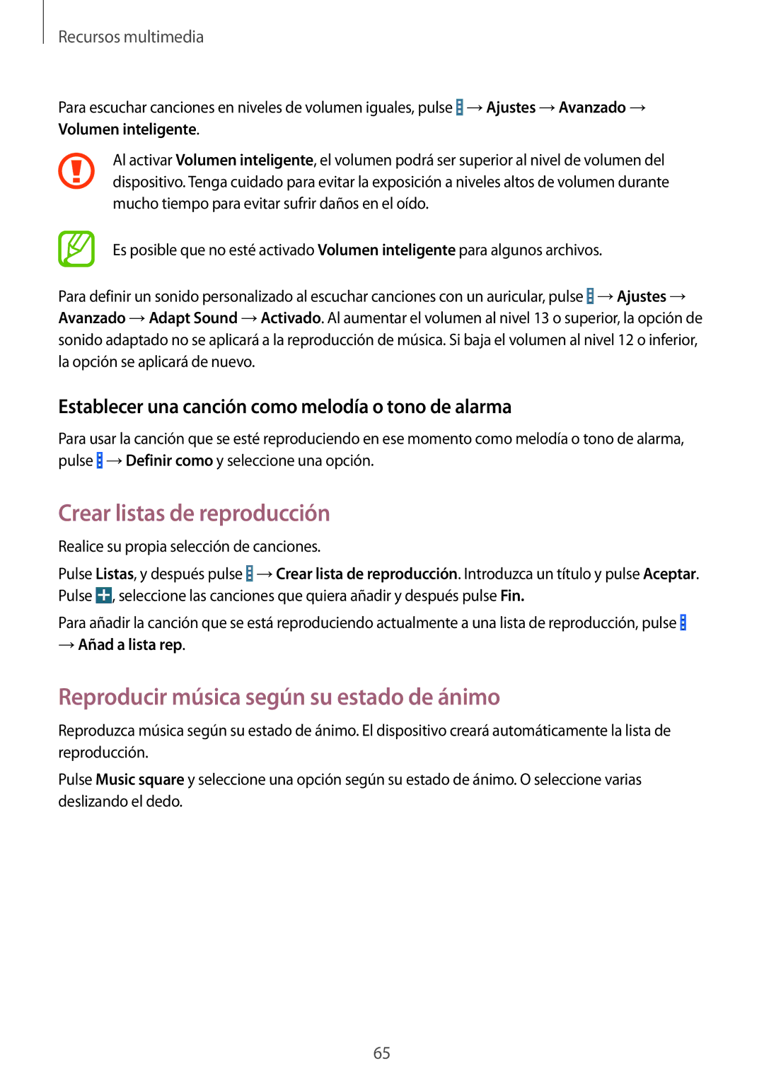 Samsung SM-T365NNGATPH manual Crear listas de reproducción, Reproducir música según su estado de ánimo, → Añad a lista rep 