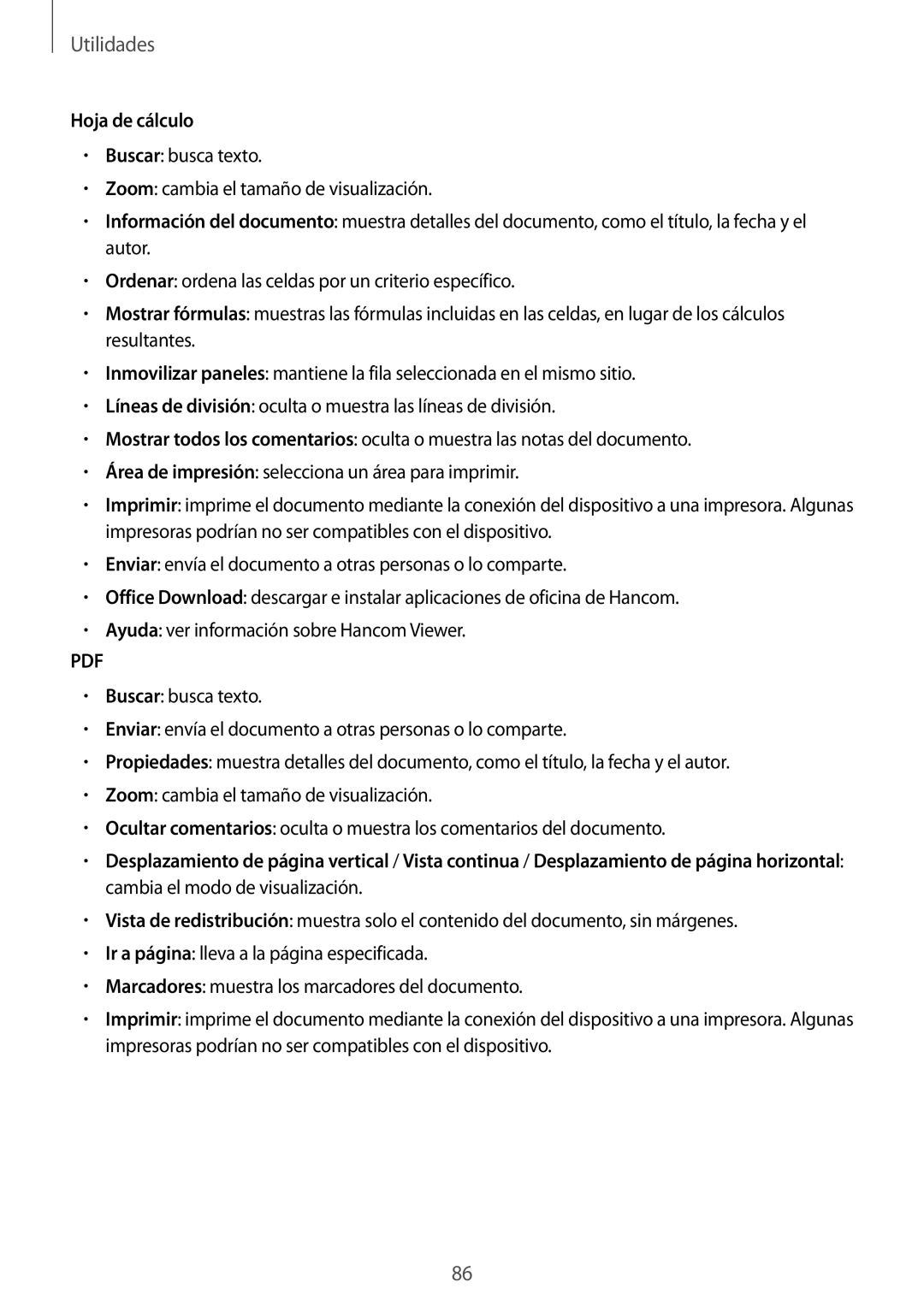 Samsung SM-T365NNGAPHE, SM-T365NNGATPH manual Hoja de cálculo 