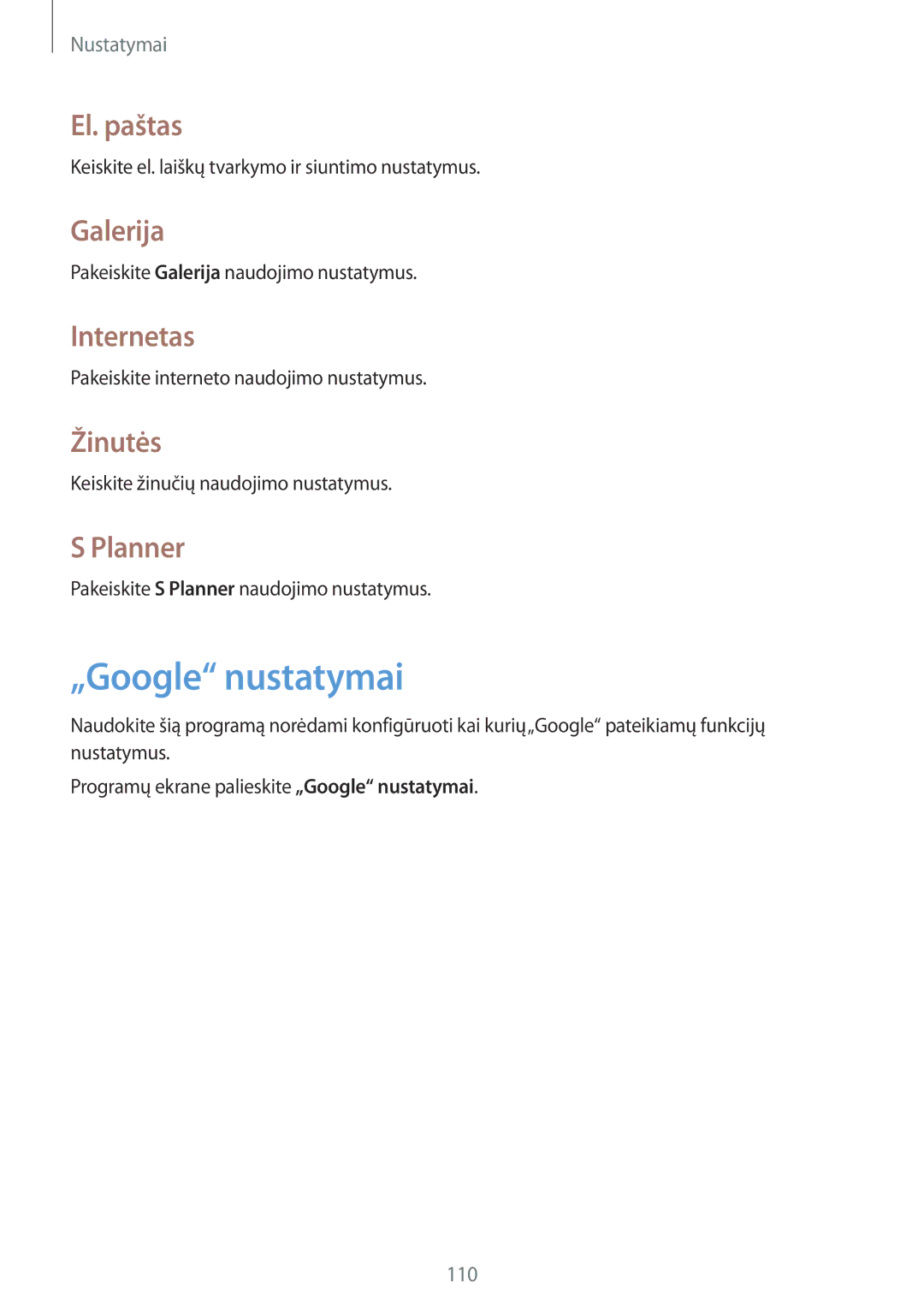 Samsung SM-T365NNGASEB manual „Google nustatymai 