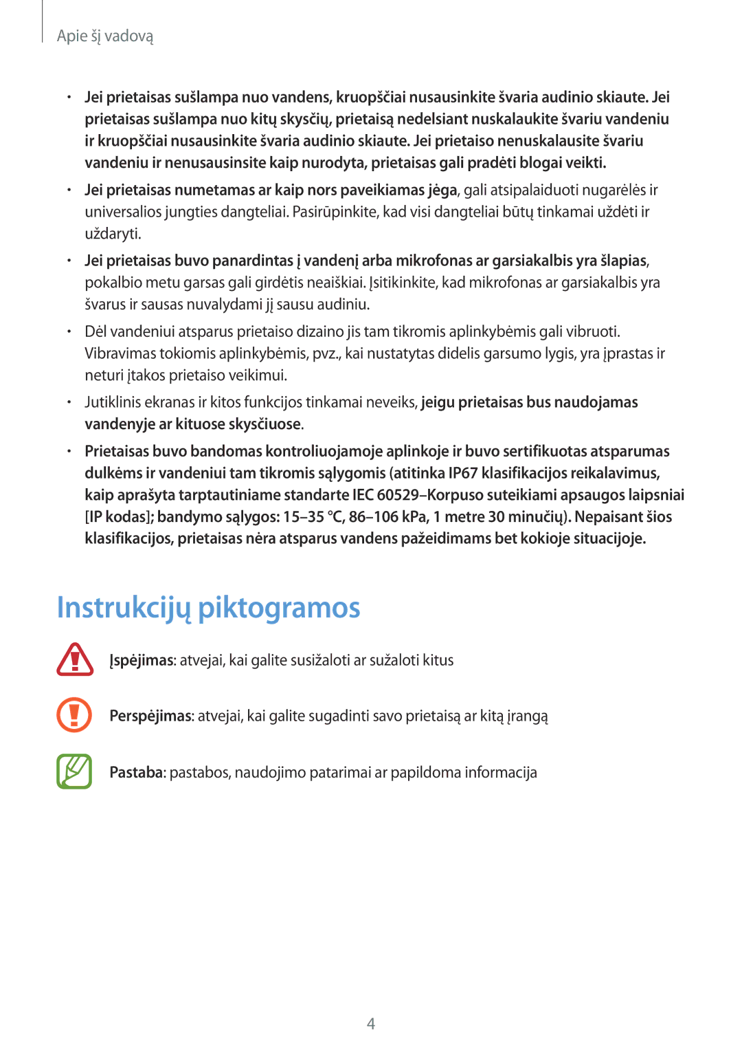 Samsung SM-T365NNGASEB manual Instrukcijų piktogramos 