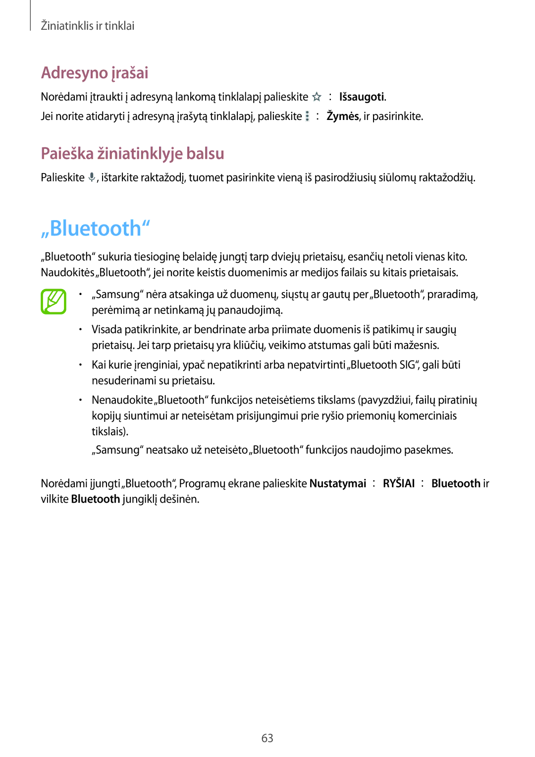 Samsung SM-T365NNGASEB manual „Bluetooth 