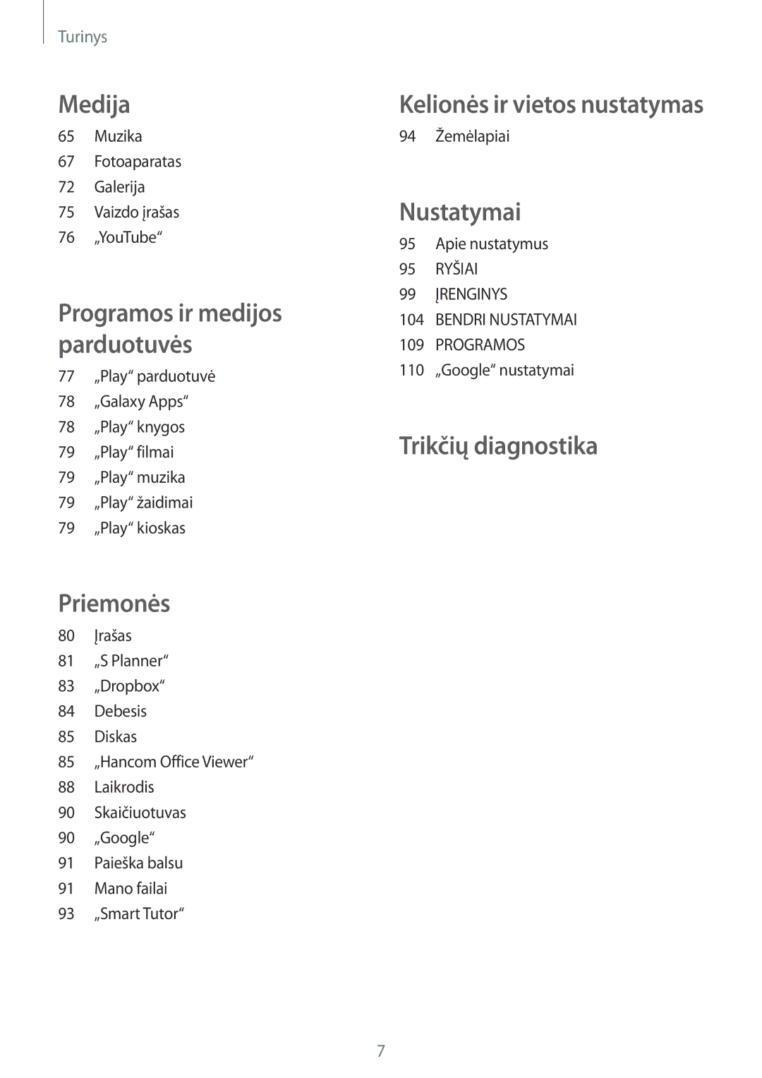 Samsung SM-T365NNGASEB manual Nustatymai 