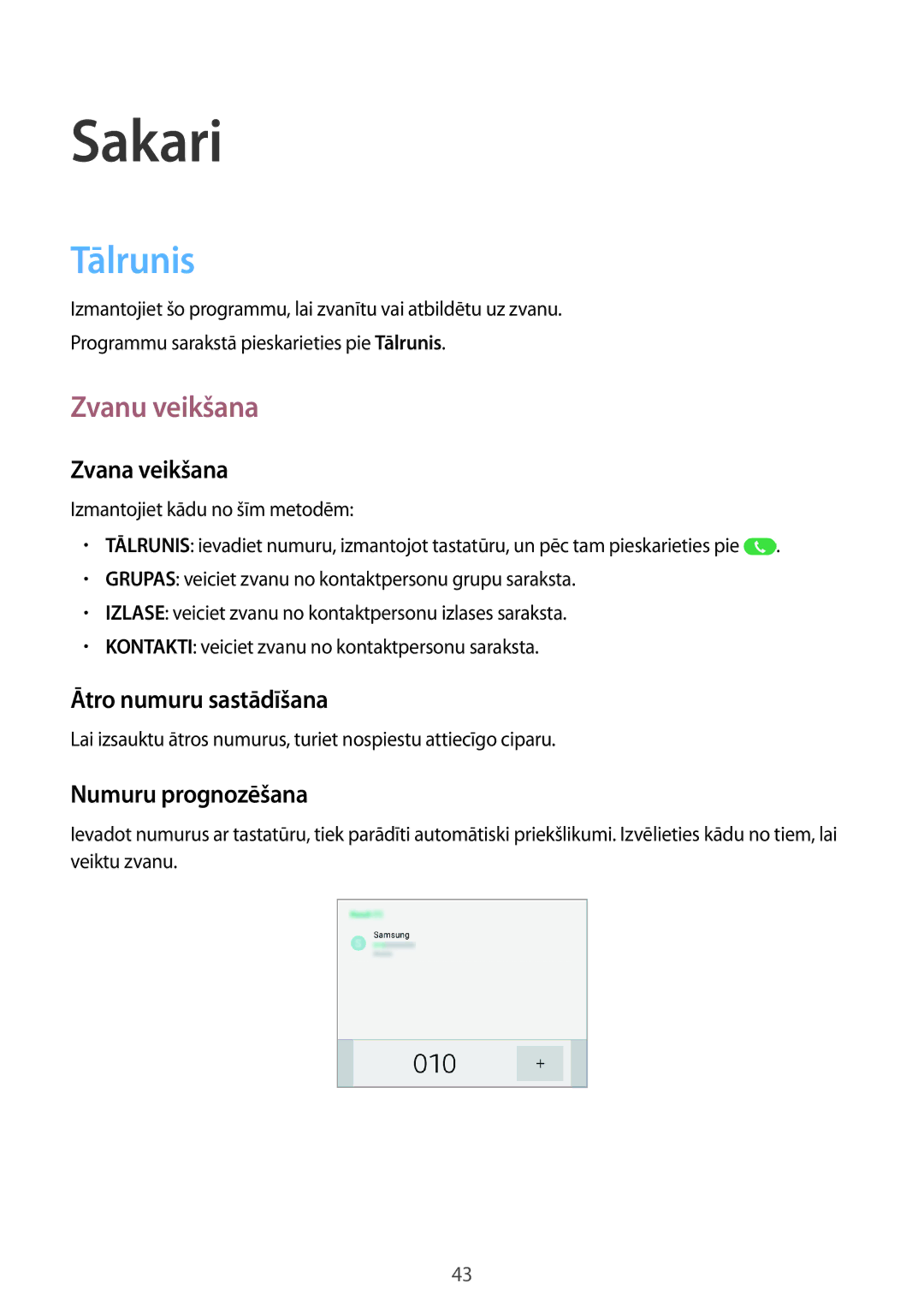 Samsung SM-T365NNGASEB manual Sakari, Tālrunis, Zvanu veikšana 