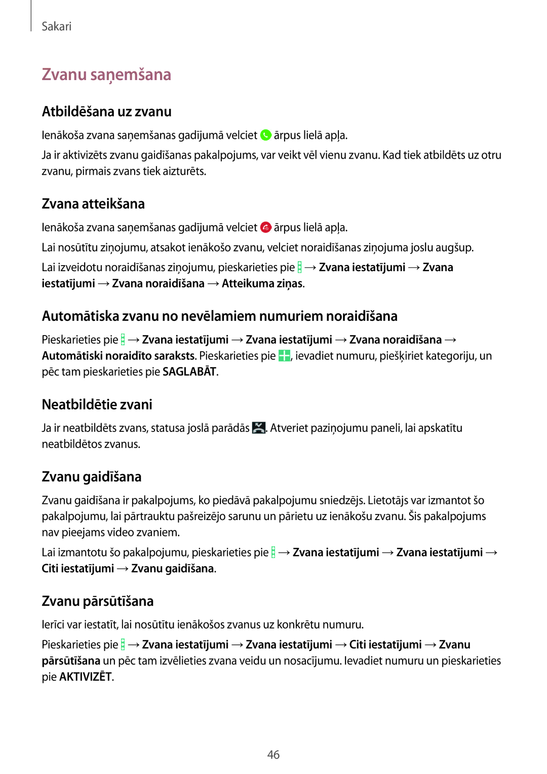 Samsung SM-T365NNGASEB manual Zvanu saņemšana 