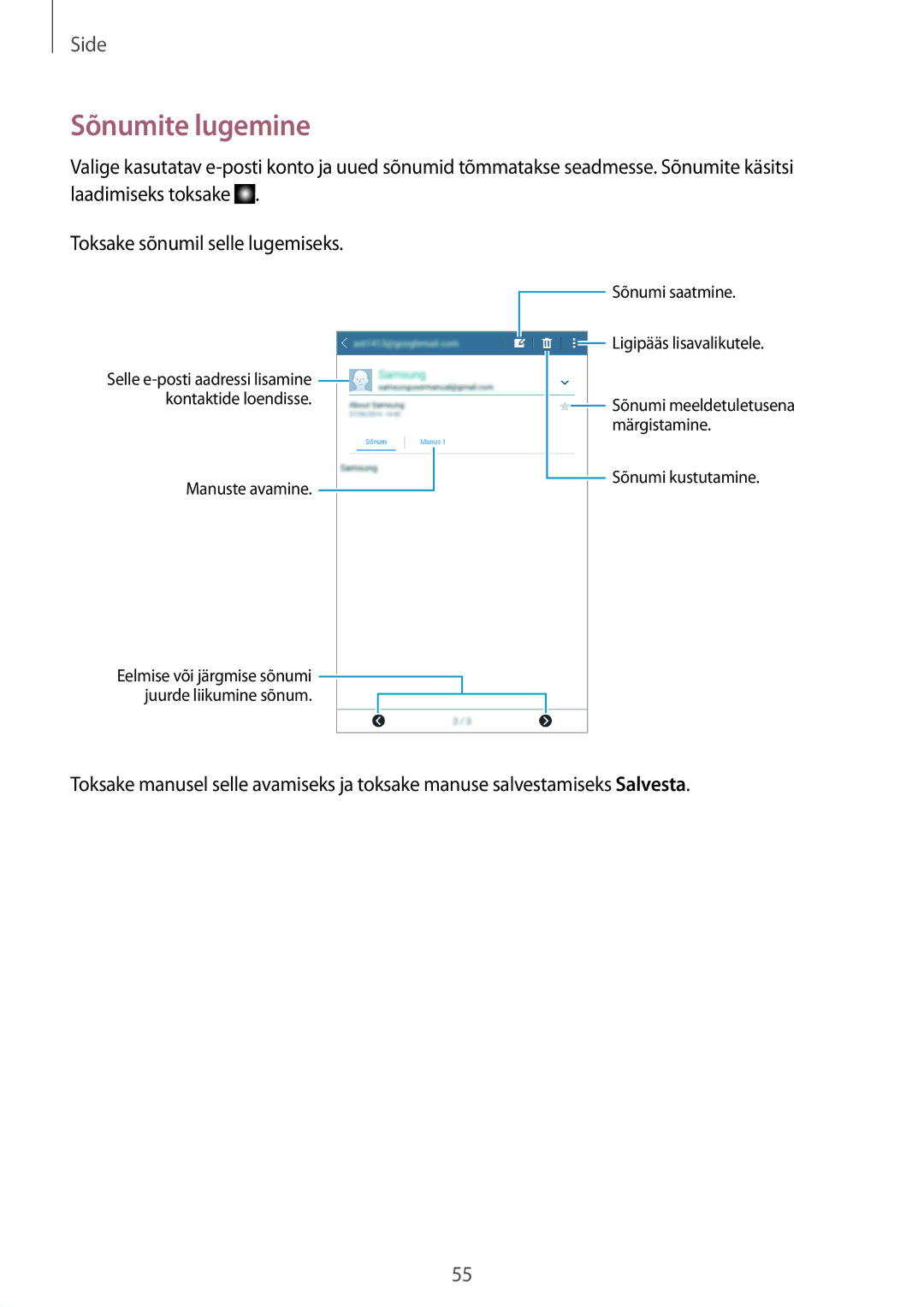 Samsung SM-T365NNGASEB manual Sõnumite lugemine 