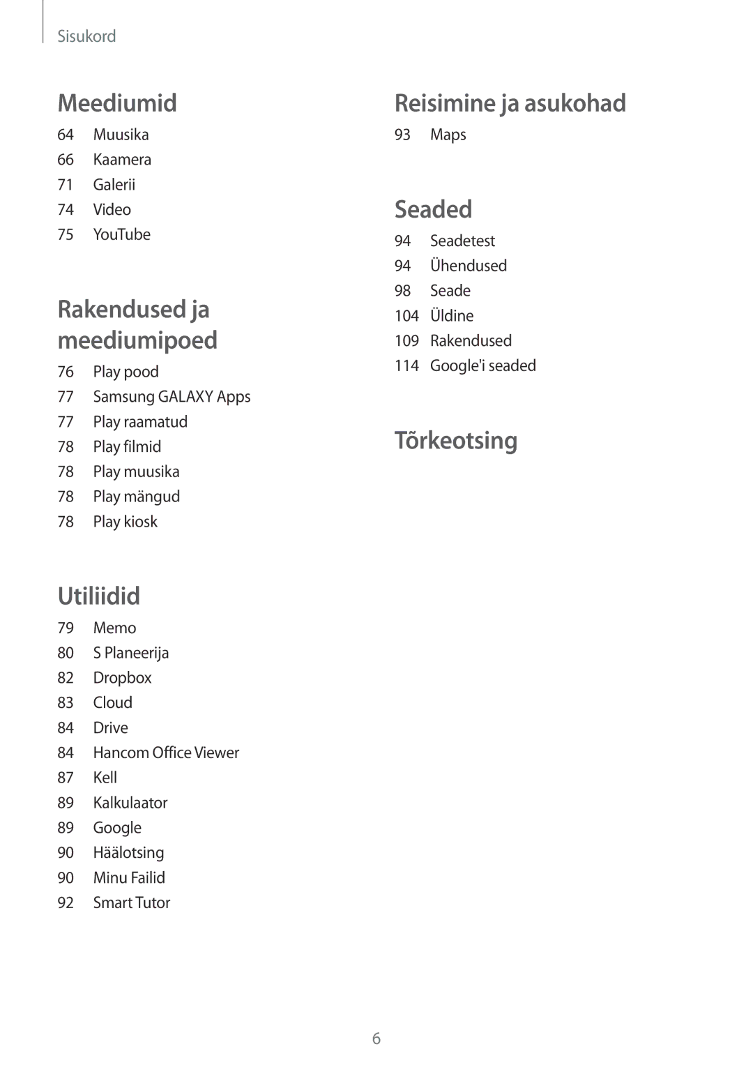 Samsung SM-T365NNGASEB manual Reisimine ja asukohad 