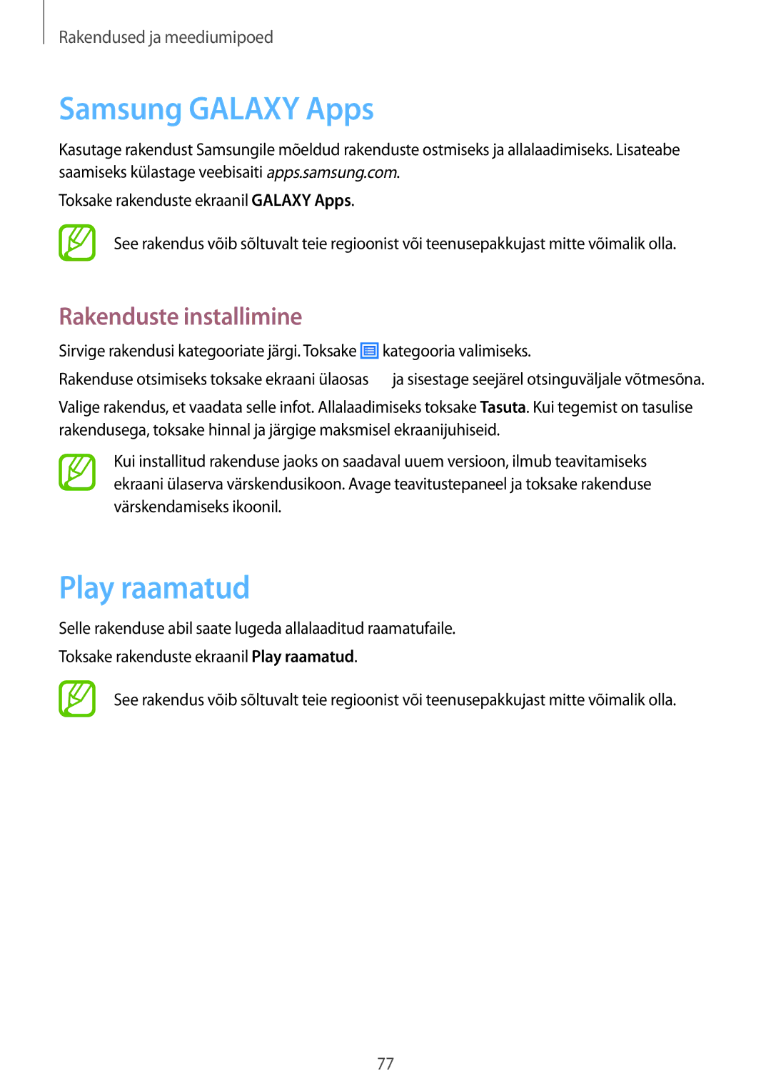 Samsung SM-T365NNGASEB manual Samsung Galaxy Apps, Play raamatud 