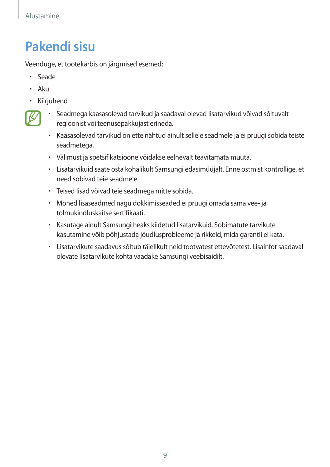 Samsung SM-T365NNGASEB manual Pakendi sisu 