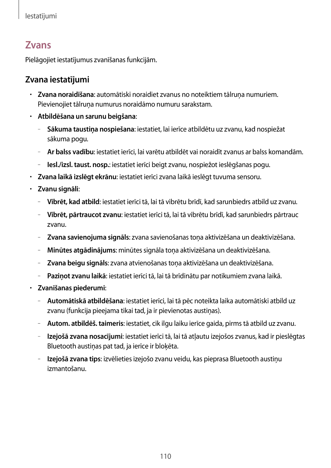 Samsung SM-T365NNGASEB manual Zvans, Zvana iestatījumi, Zvanu signāli, Zvanīšanas piederumi 