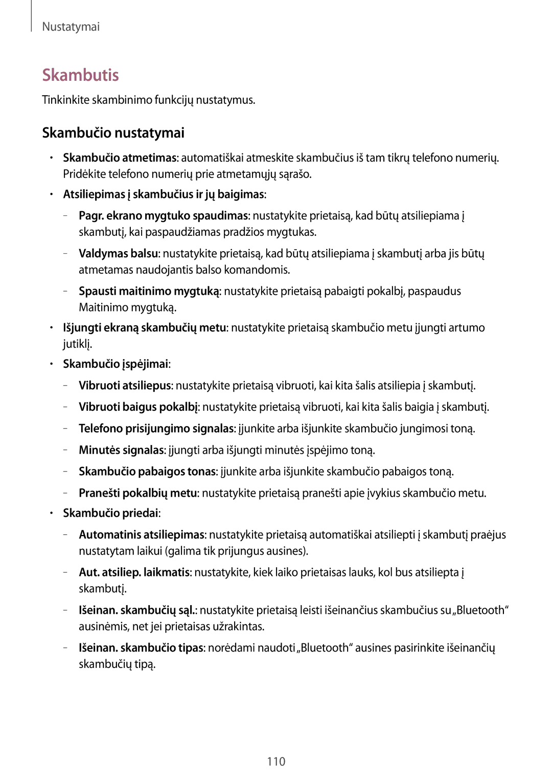 Samsung SM-T365NNGASEB manual Skambutis, Skambučio nustatymai, Skambučio įspėjimai, Skambučio priedai 