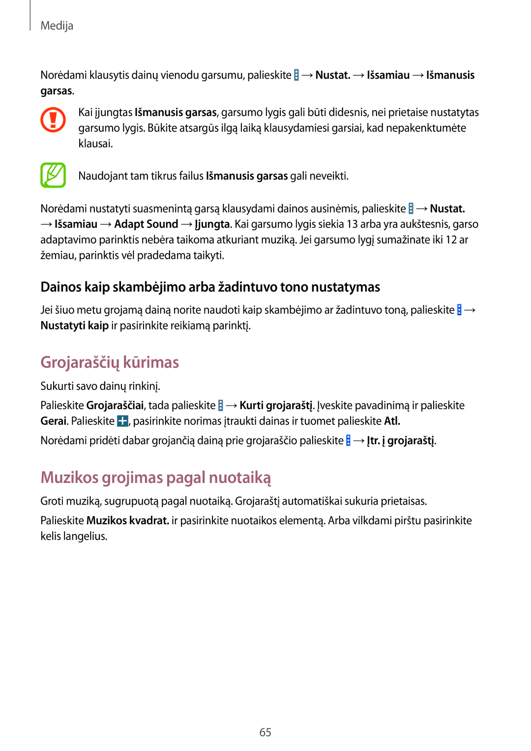 Samsung SM-T365NNGASEB manual Grojaraščių kūrimas, Muzikos grojimas pagal nuotaiką 