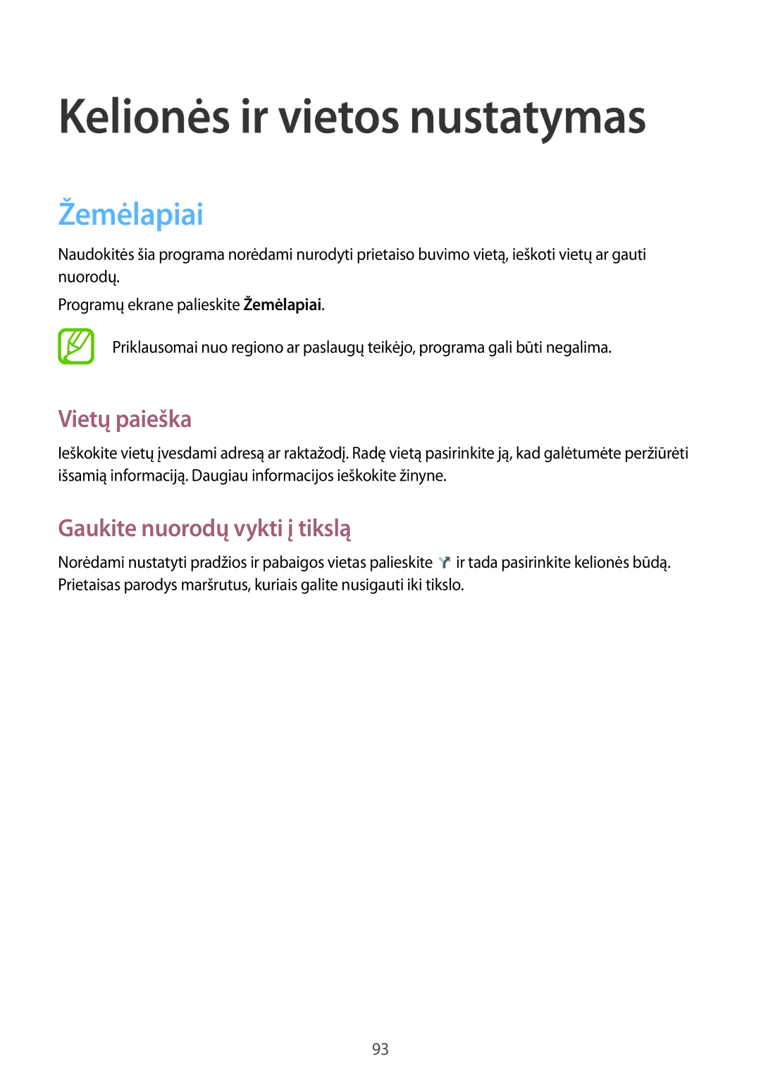 Samsung SM-T365NNGASEB manual Žemėlapiai, Vietų paieška, Gaukite nuorodų vykti į tikslą 