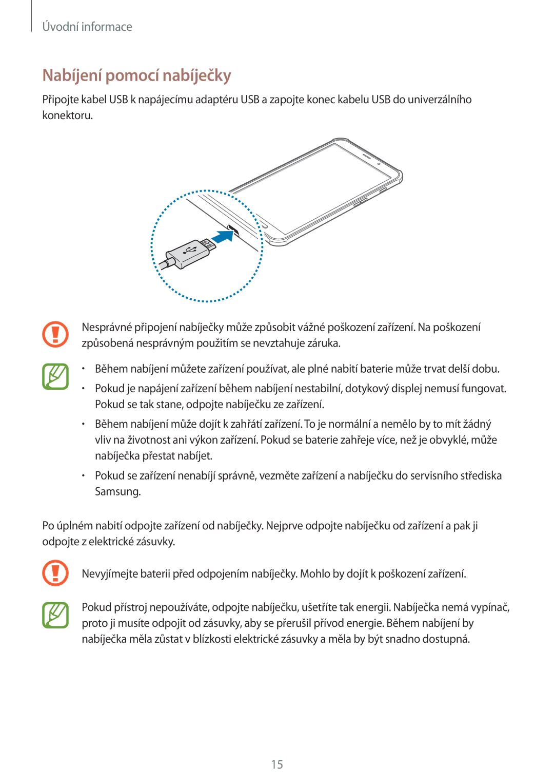 Samsung SM-T365NNGAXEH, SM-T365NNGAXSK, SM-T365NNGAXEZ manual Nabíjení pomocí nabíječky 