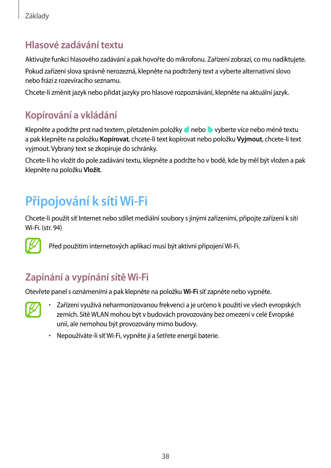 Samsung SM-T365NNGAXEZ, SM-T365NNGAXEH manual Připojování k síti Wi-Fi, Hlasové zadávání textu, Kopírování a vkládání 