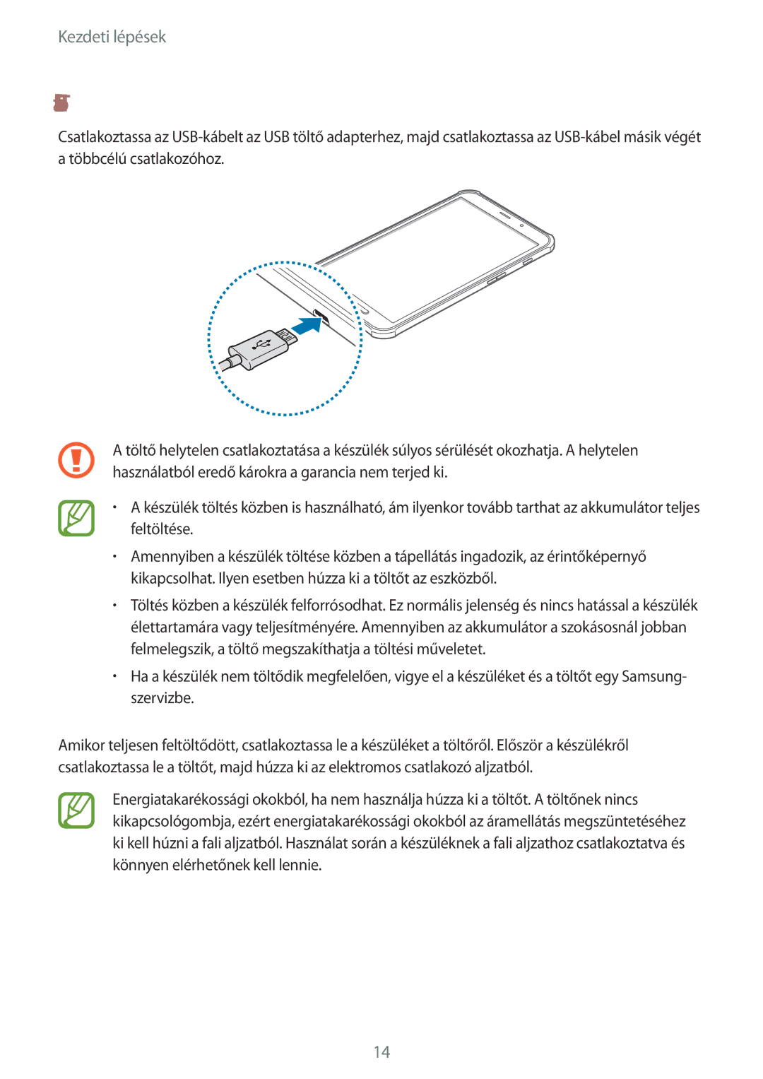 Samsung SM-T365NNGAXEH manual Töltő használata 