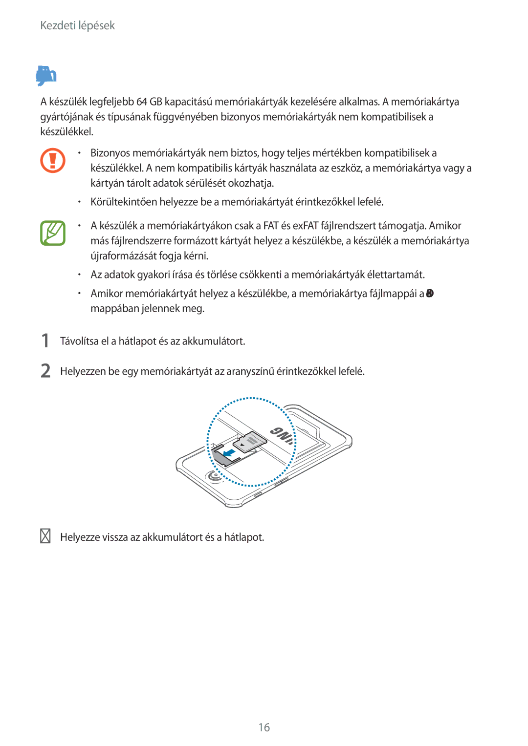 Samsung SM-T365NNGAXEH manual Memóriakártya behelyezése 