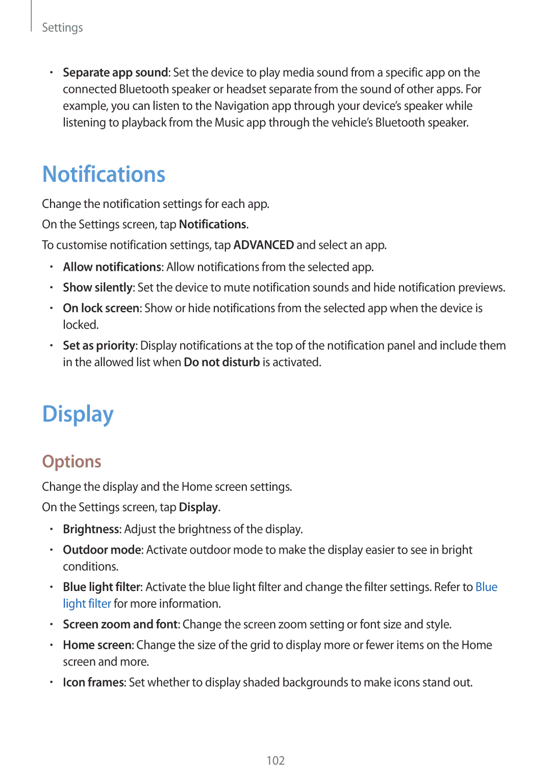 Samsung SM-T385NZKAXXV, SM-T385NZDAXXV manual Notifications, Display 