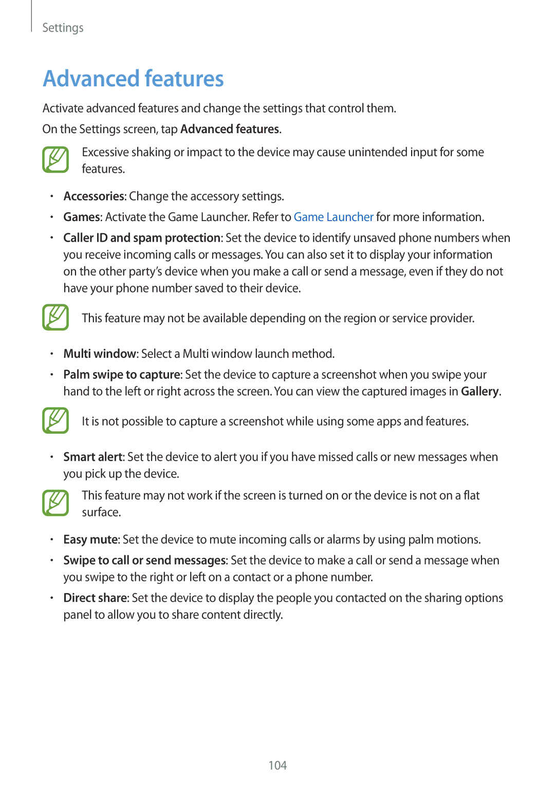 Samsung SM-T385NZKAXXV, SM-T385NZDAXXV manual Advanced features 