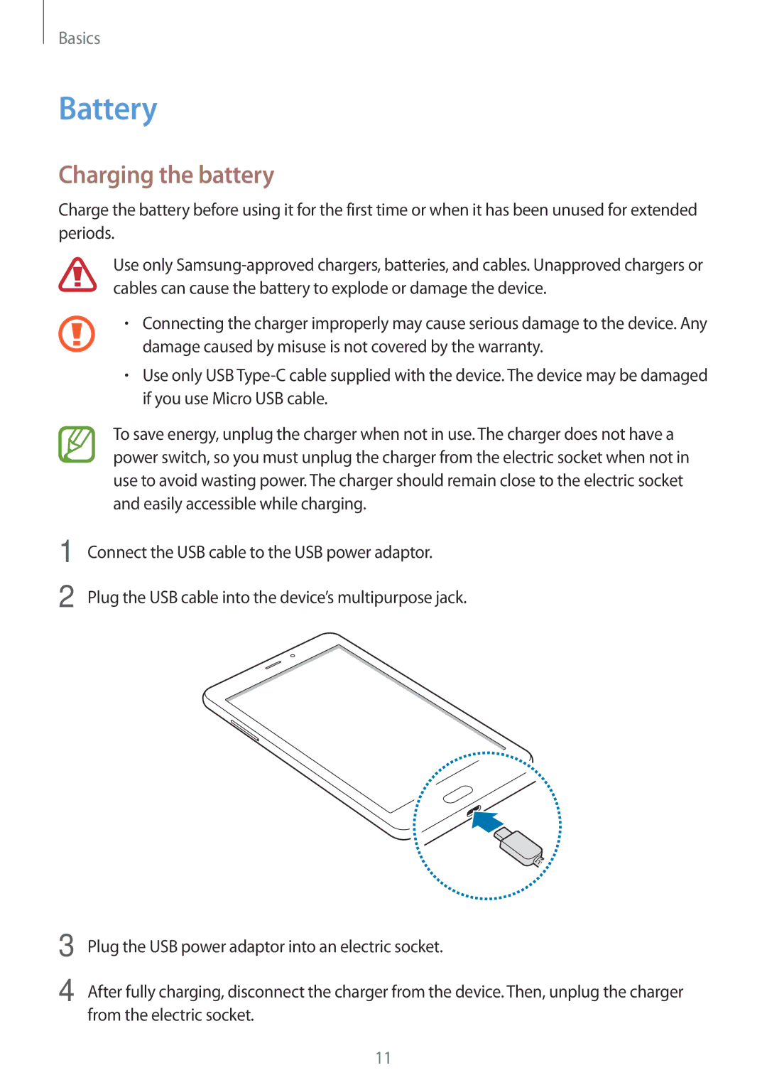 Samsung SM-T385NZDAXXV, SM-T385NZKAXXV manual Battery, Charging the battery 