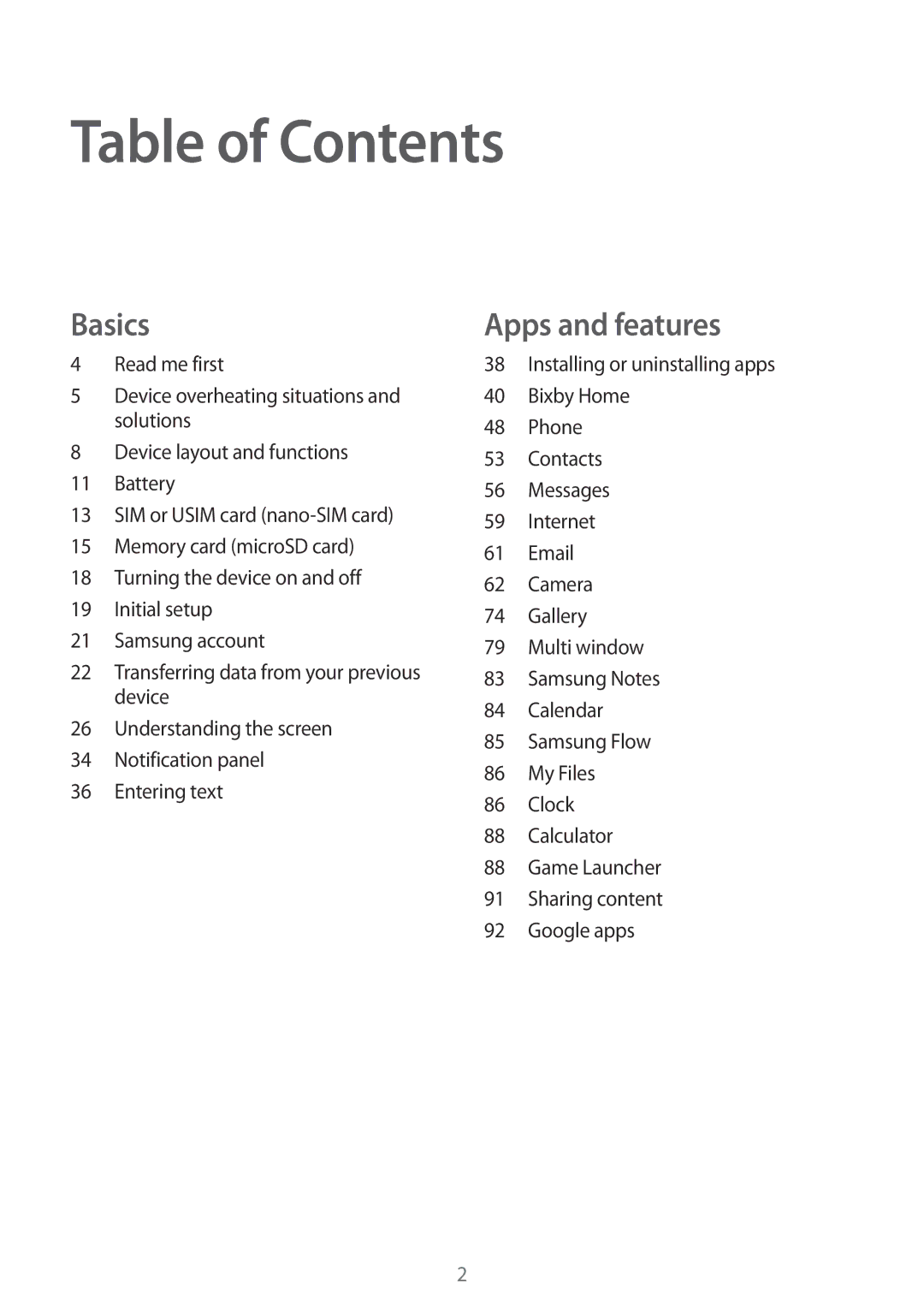 Samsung SM-T385NZKAXXV, SM-T385NZDAXXV manual Table of Contents 