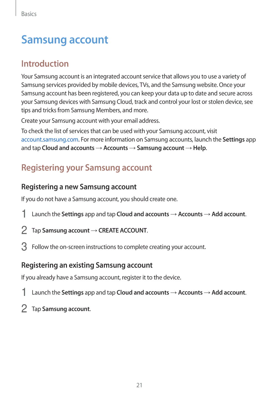 Samsung SM-T385NZDAXXV manual Introduction, Registering your Samsung account, Registering a new Samsung account 