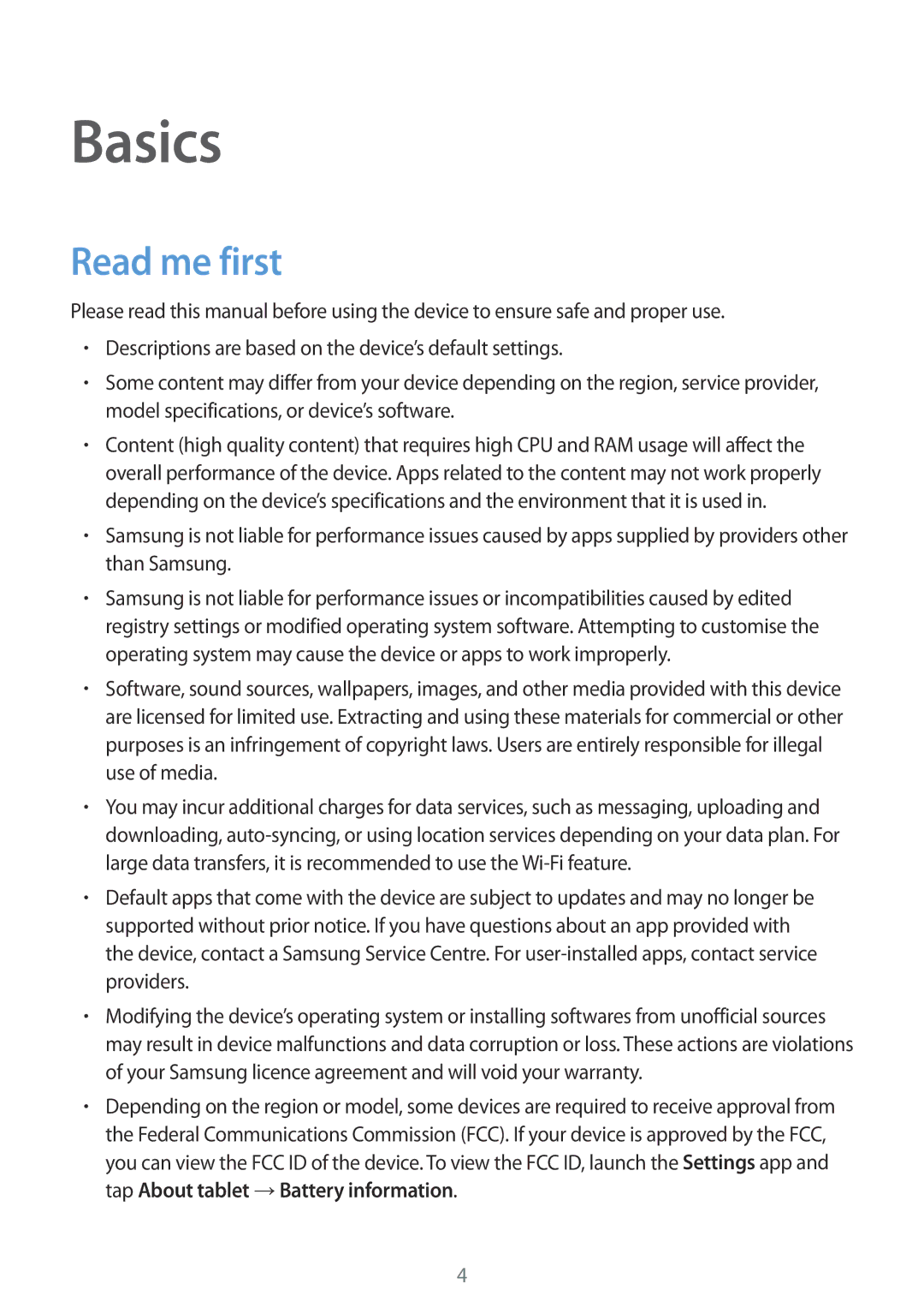 Samsung SM-T385NZKAXXV, SM-T385NZDAXXV manual Basics, Read me first 