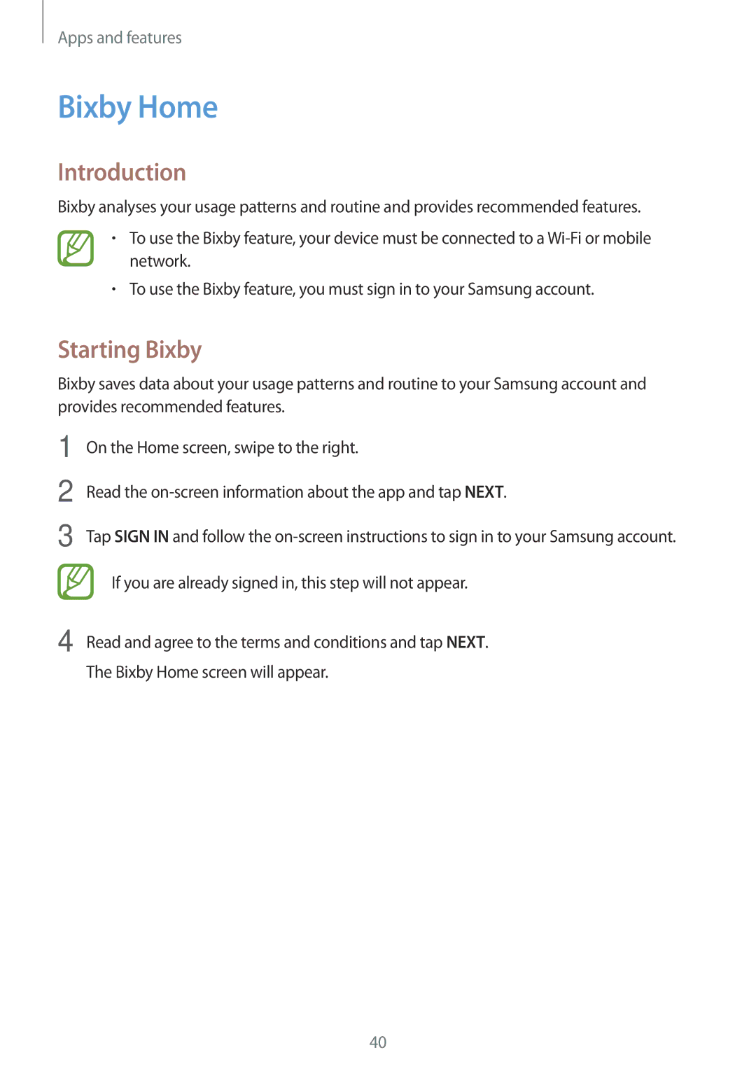 Samsung SM-T385NZKAXXV, SM-T385NZDAXXV manual Bixby Home, Starting Bixby 