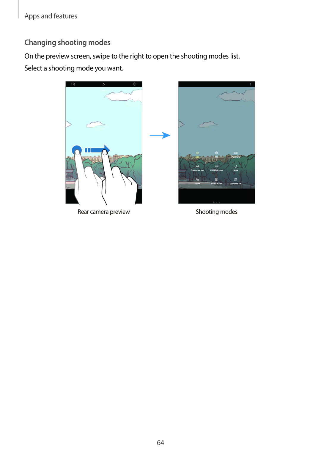 Samsung SM-T385NZKAXXV, SM-T385NZDAXXV manual Changing shooting modes 