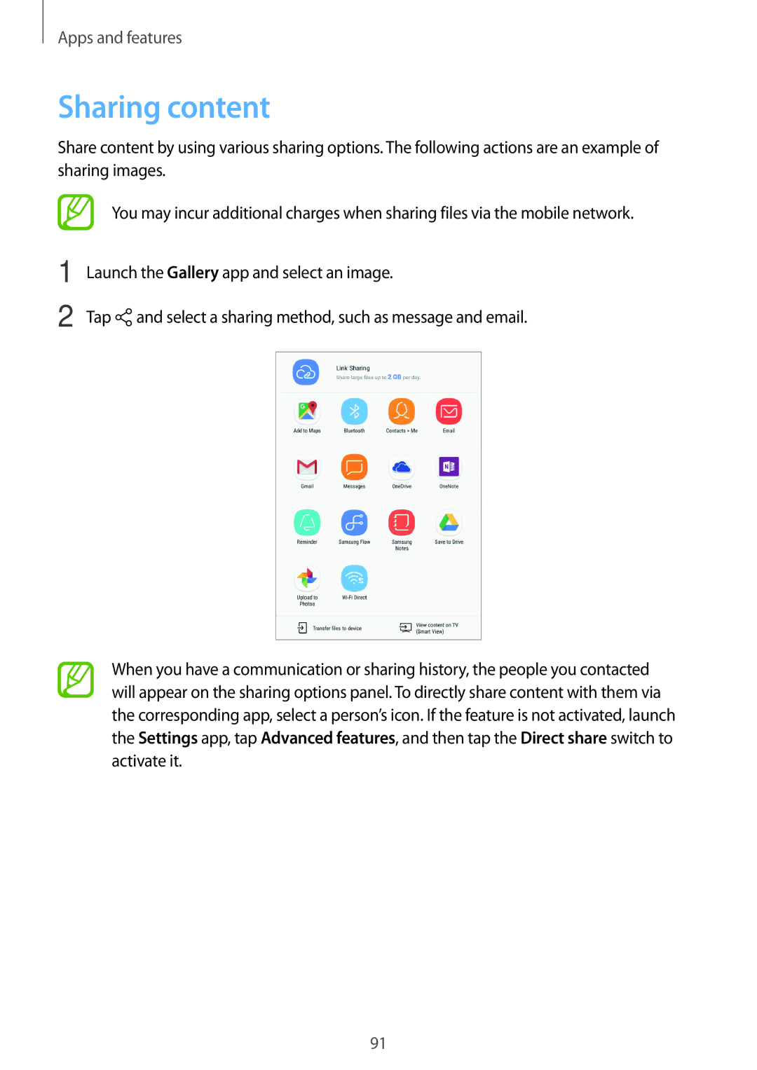 Samsung SM-T385NZDAXXV, SM-T385NZKAXXV manual Sharing content 