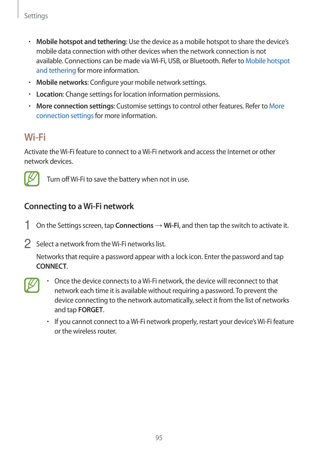 Samsung SM-T385NZDAXXV, SM-T385NZKAXXV manual Connecting to a Wi-Fi network 